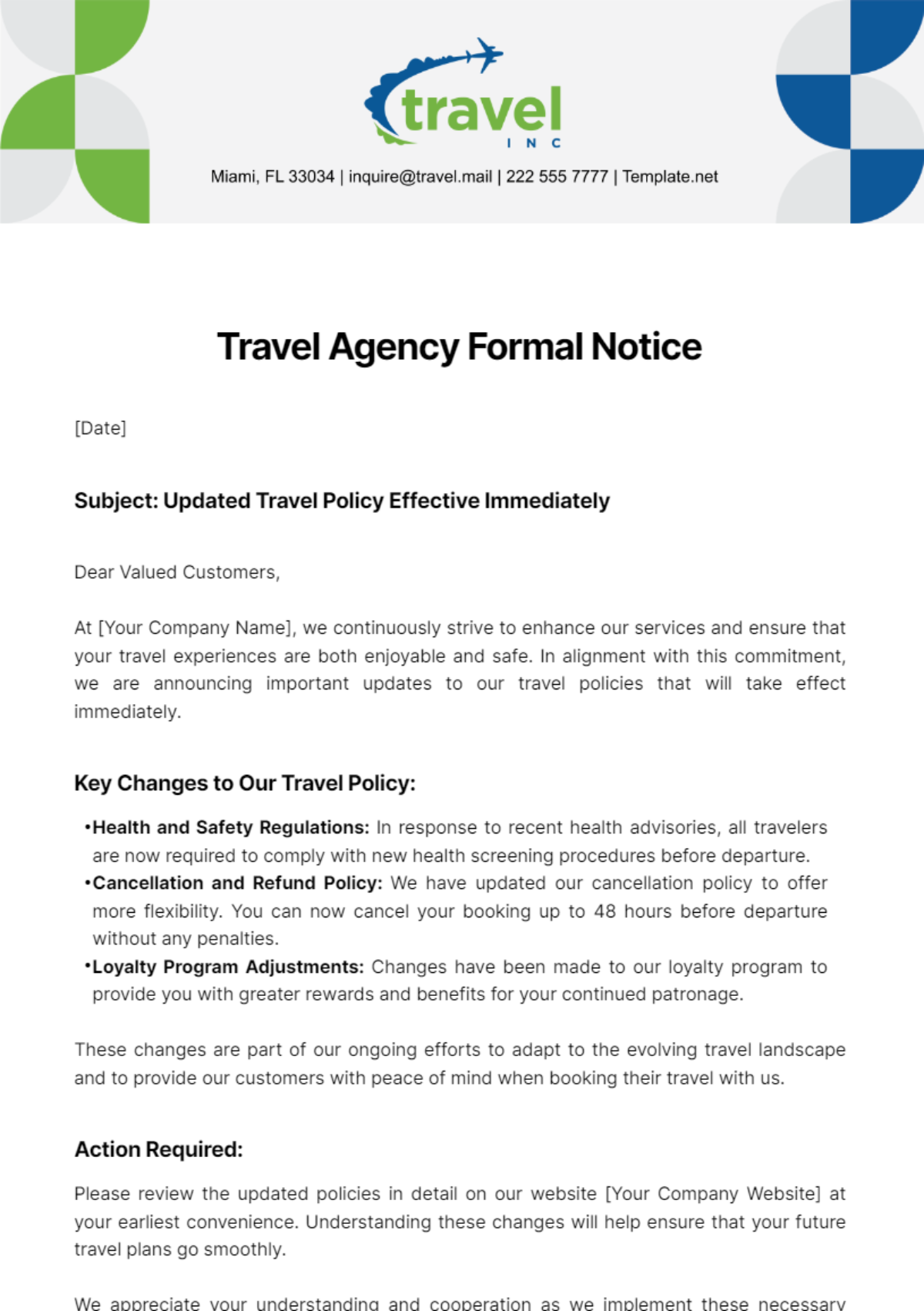 Travel Agency Formal Notice Template