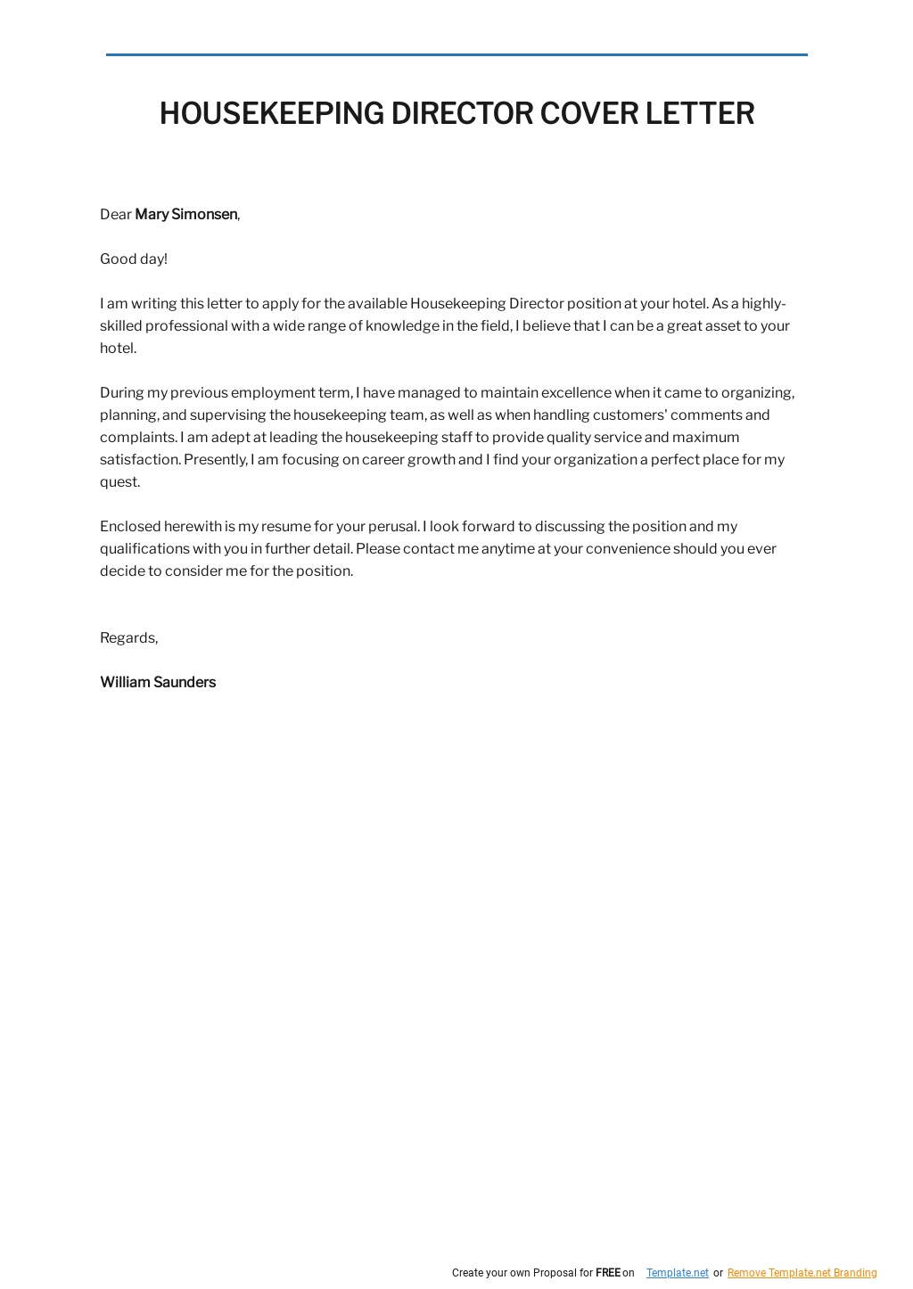 Free Housekeeping Director Cover Letter Template.jpe