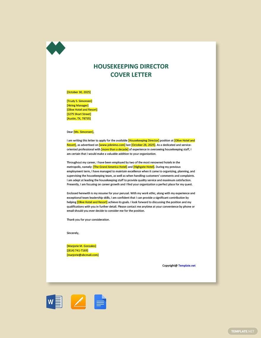 Housekeeping Director Cover Letter