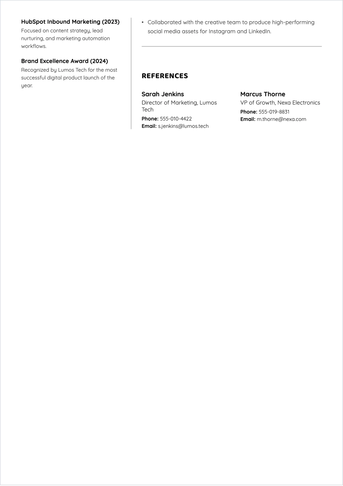 Free Marketing Executive ATS Resume Summary Template