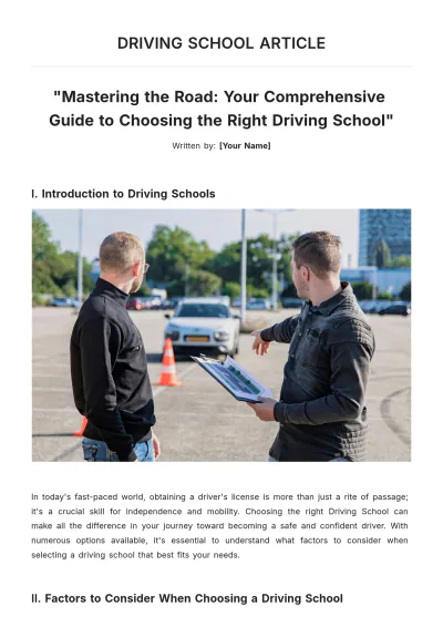 Free Driving School Article Template to Edit Online
