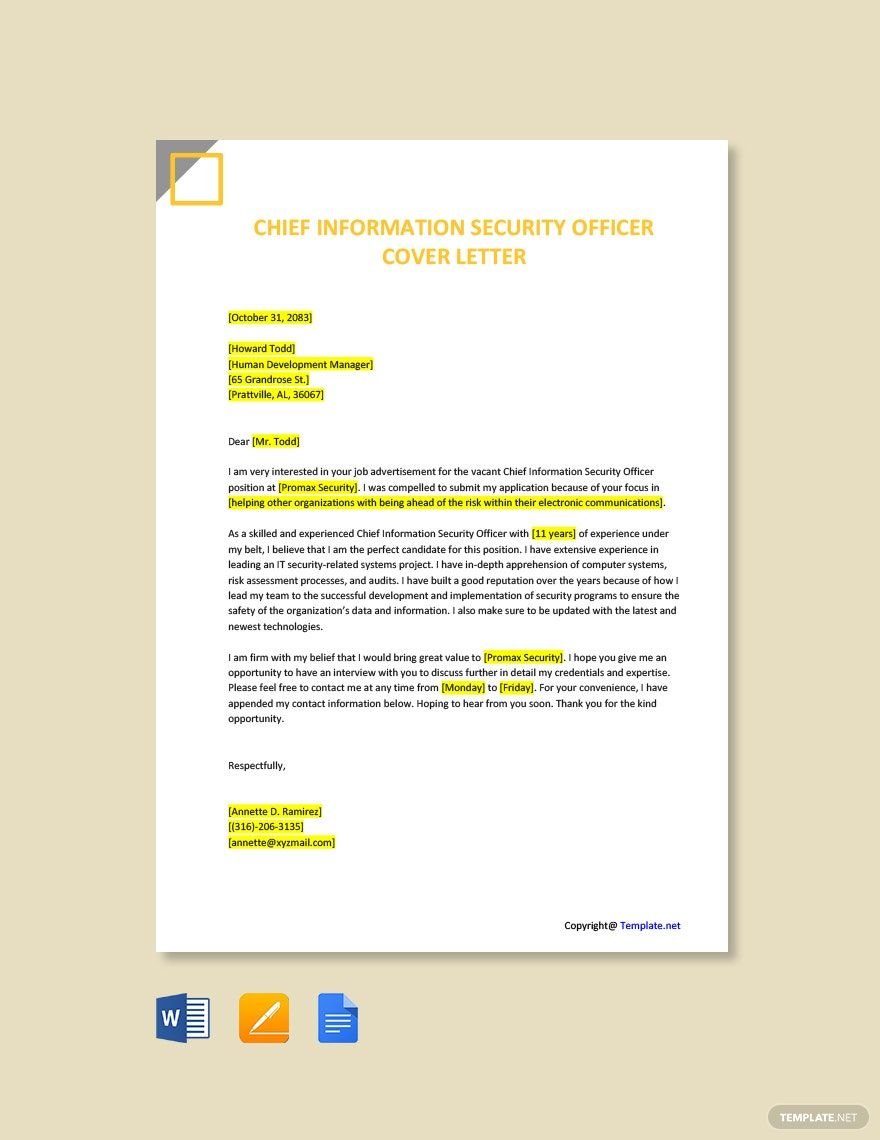 Chief Information Security Officer Cover Letter