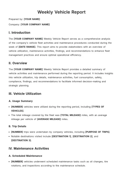 Free Weekly Vehicle Report Template to Edit Online