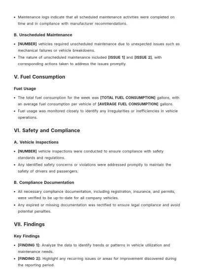 Free Weekly Vehicle Report Template to Edit Online