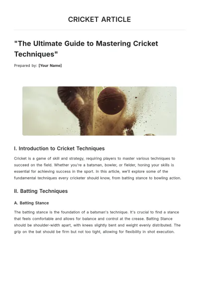 Free Cricket Article Template to Edit Online