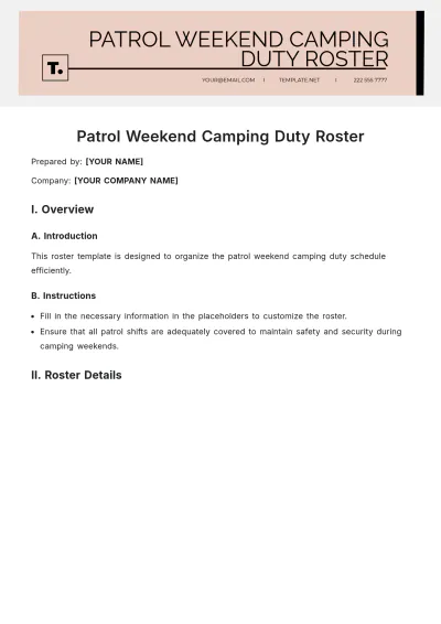 Free Patrol Weekend Camping Duty Roster Template to Edit Online