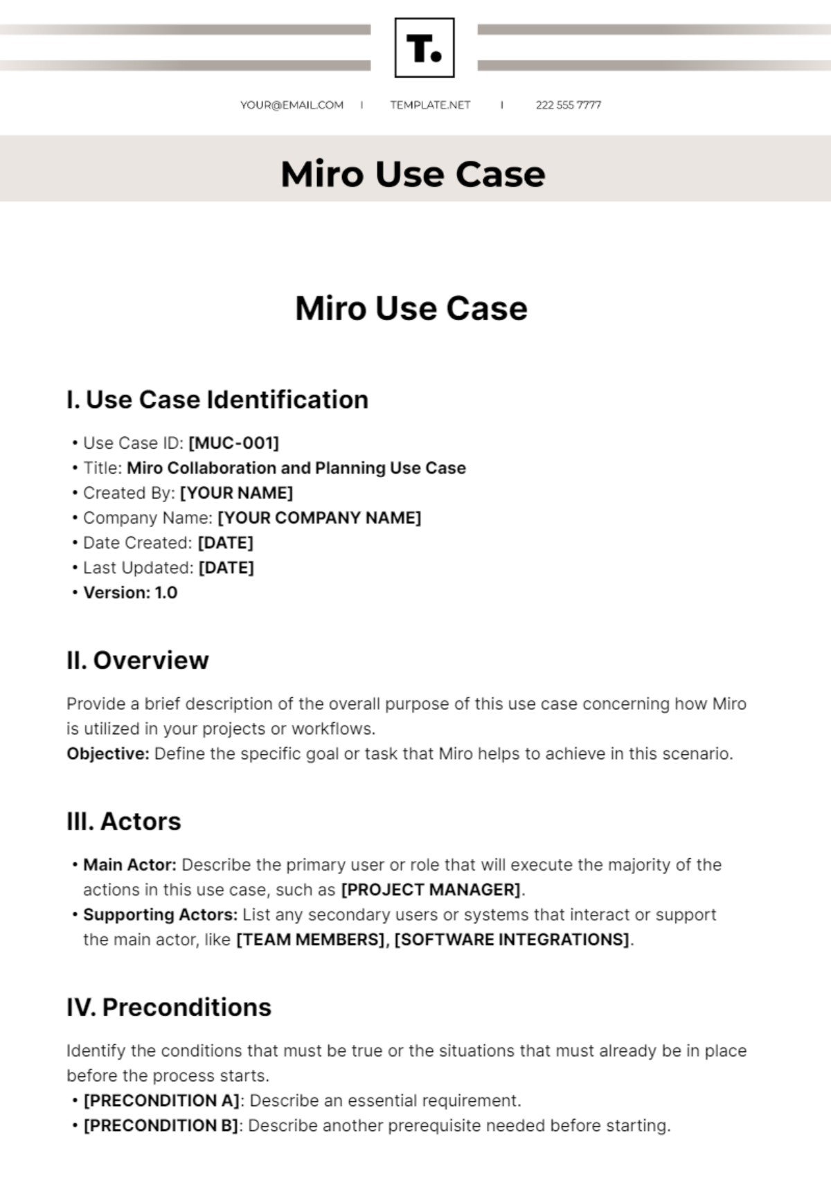 Free Miro Use Case Template