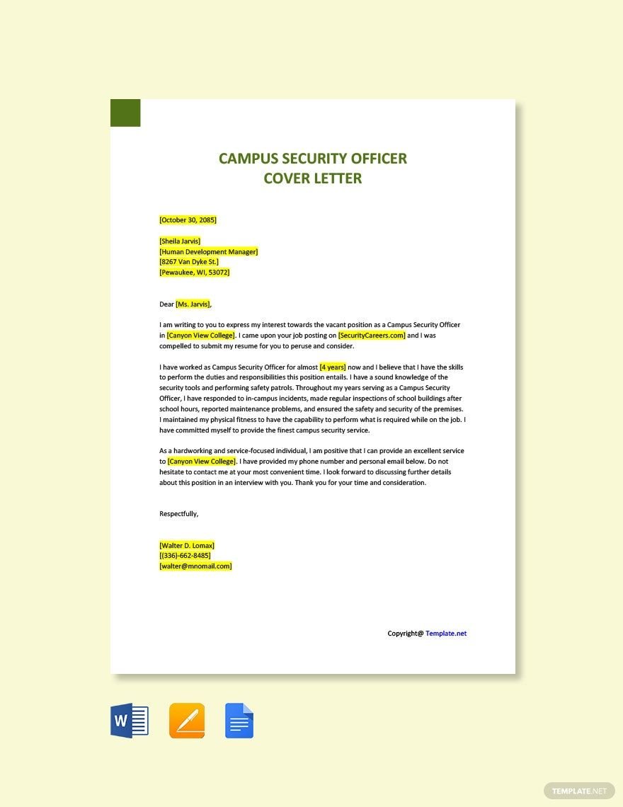 Campus Security Officer Cover Letter