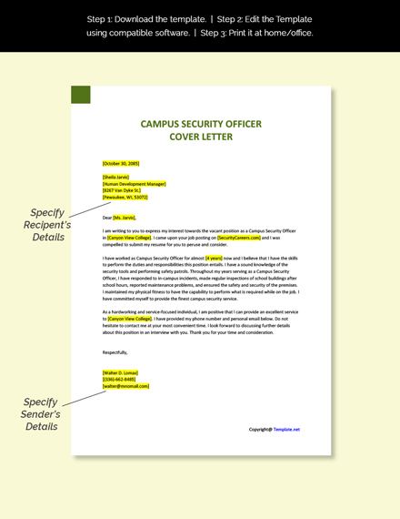Campus Security Officer Cover Letter Template