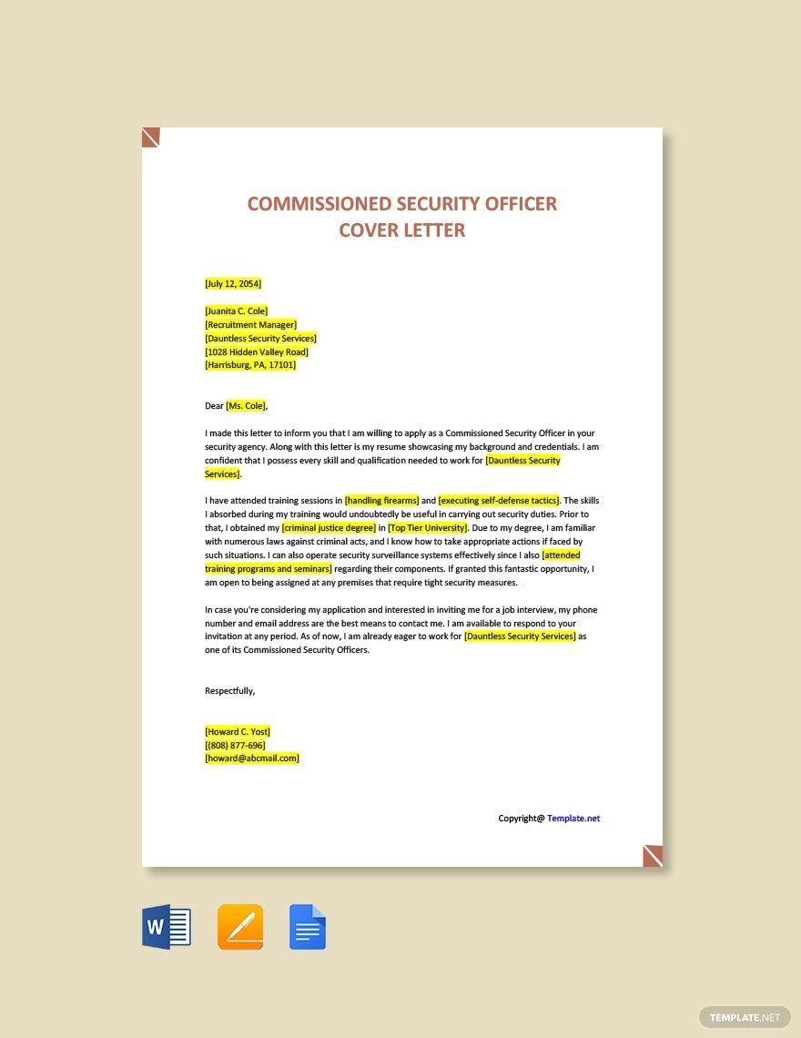 Commissioned Security Officer Cover Letter