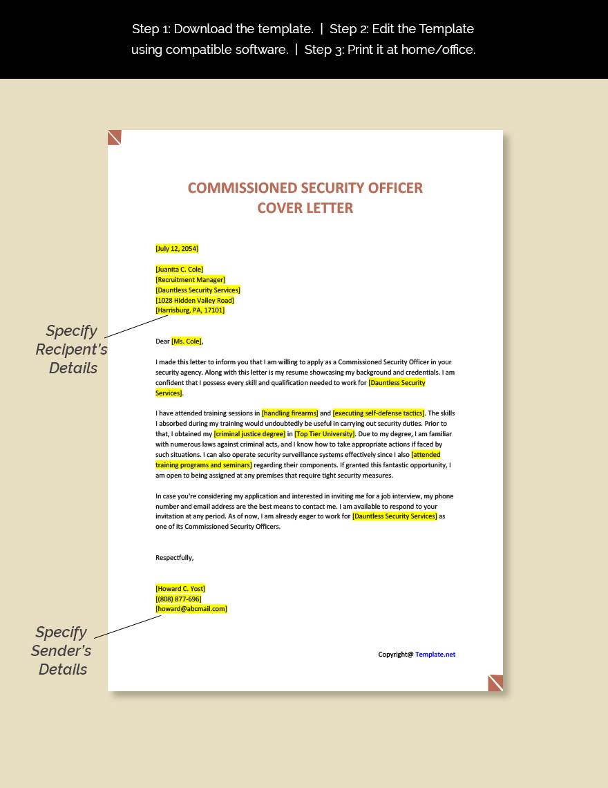 Commissioned Security Officer Cover Letter