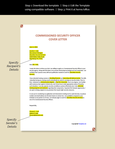 Commissioned Security Officer Cover Letter Template