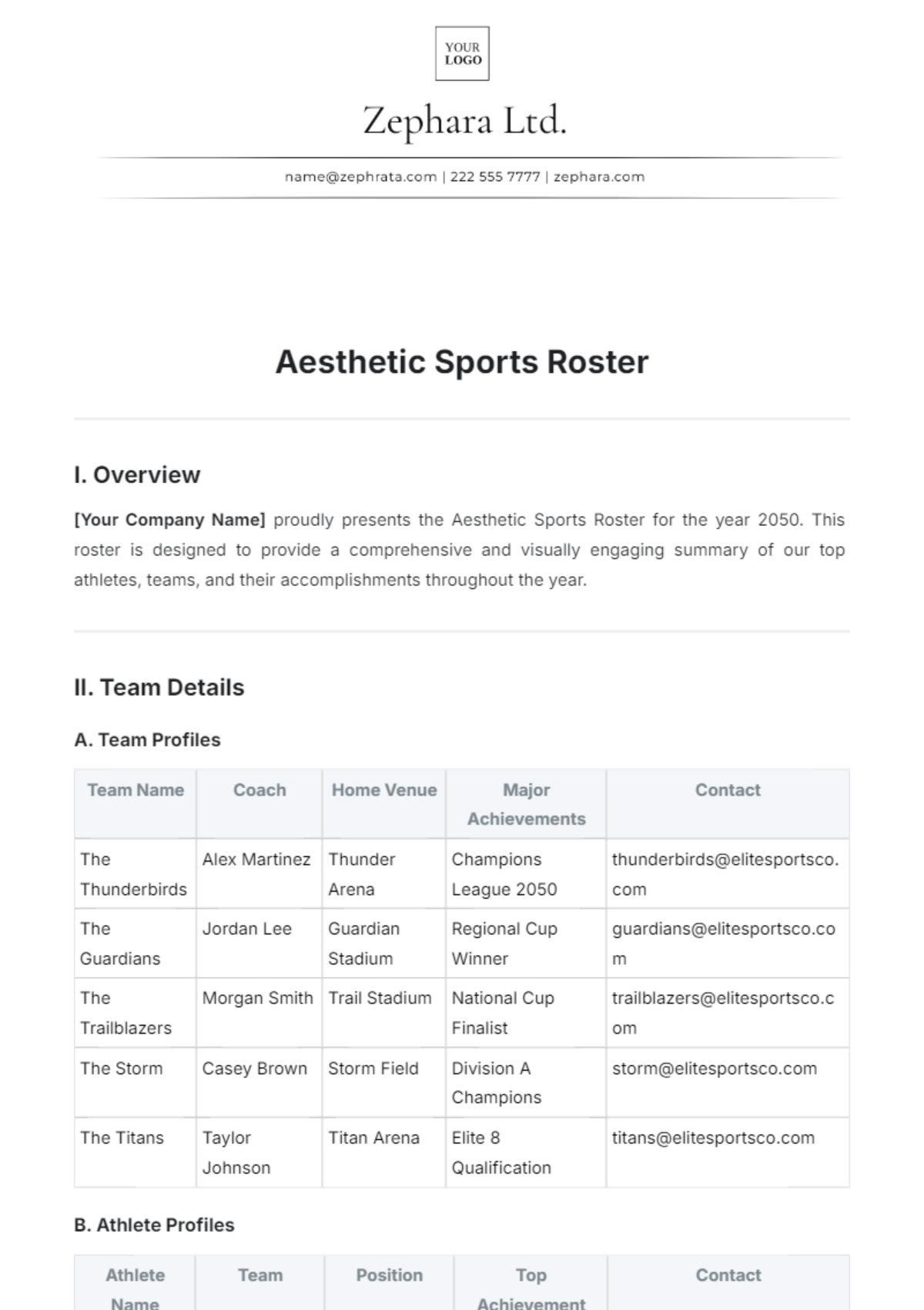 Aesthetic Sports Roster Template