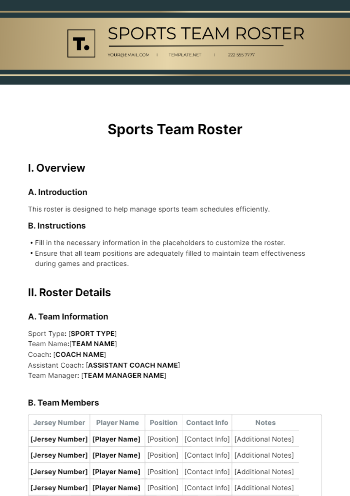 Sports Roster Template
