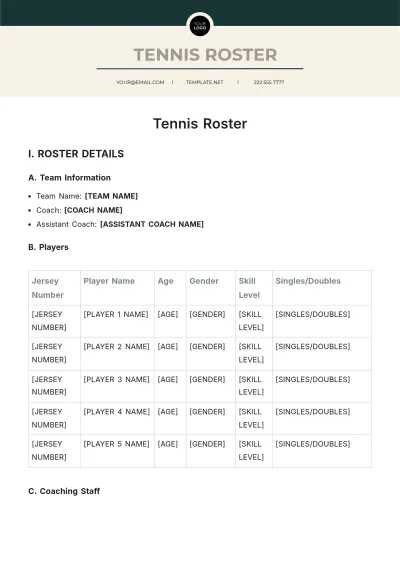 Free Tennis Roster Template to Edit Online
