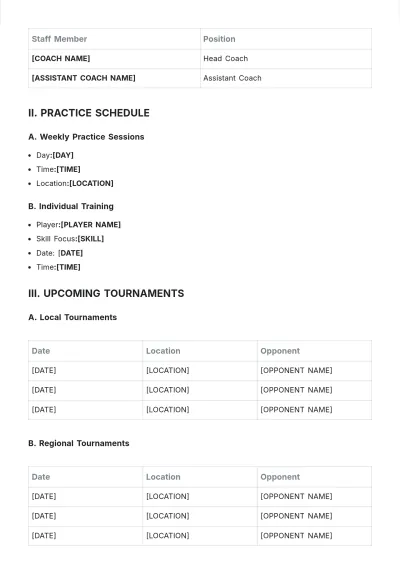 Free Tennis Roster Template to Edit Online