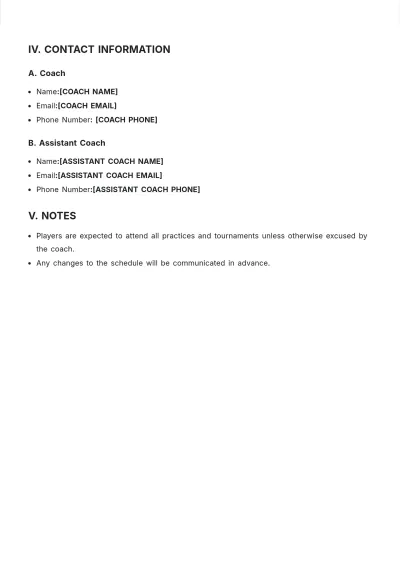 Free Tennis Roster Template to Edit Online