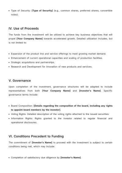 Free Term Sheet for Potential Investment Template to Edit Online