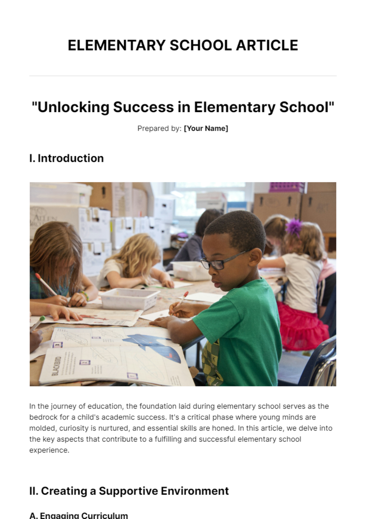 Free Elementary School Article Template