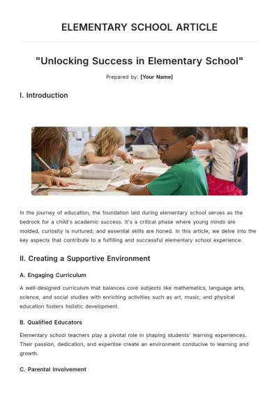Free Elementary School Article Template to Edit Online