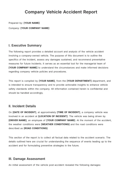 Free Company Vehicle Accident Report Template to Edit Online