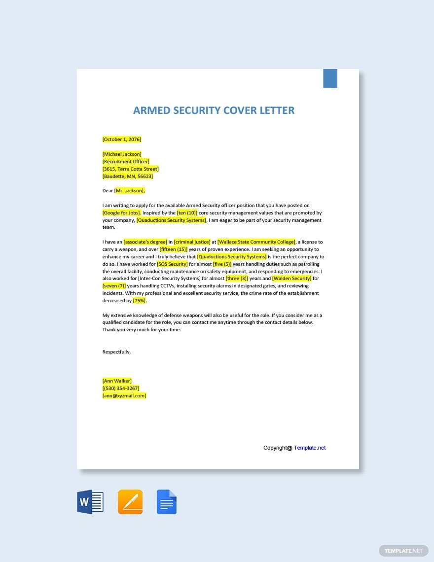 Armed Security Cover Letter
