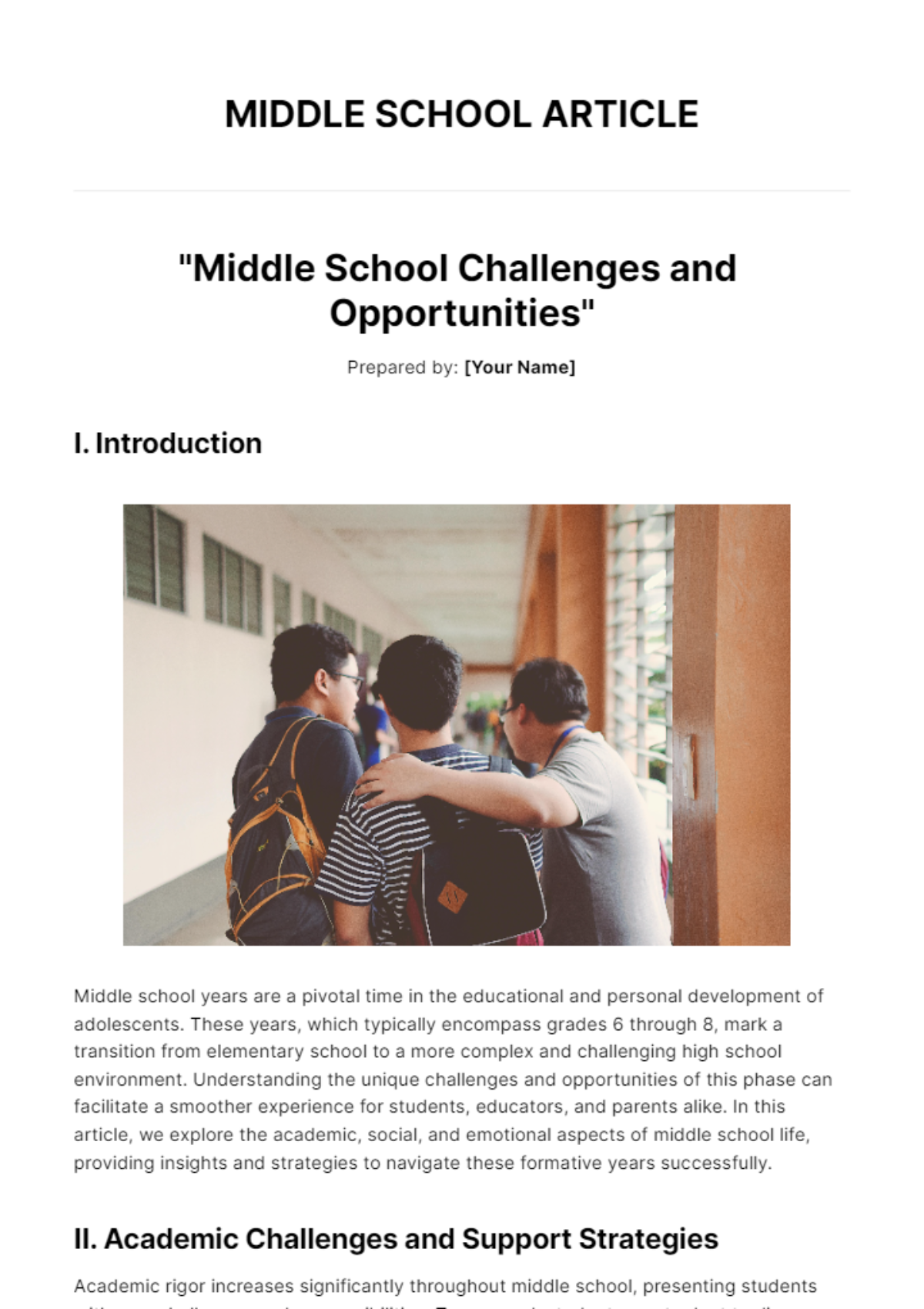 Free Middle School Article Template