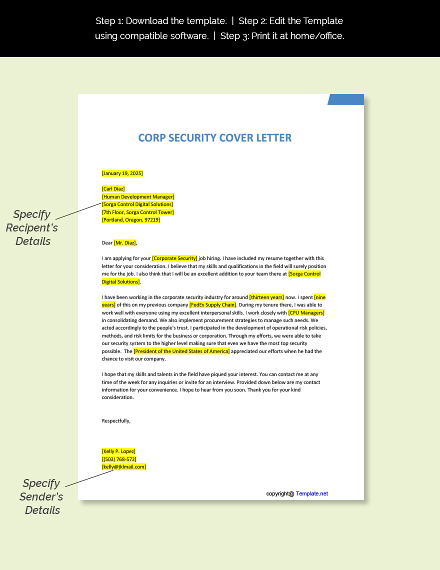 Corp Security Cover Letter