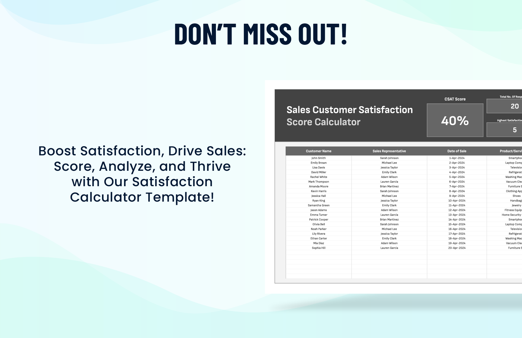Sales Customer Satisfaction Score Calculator Template
