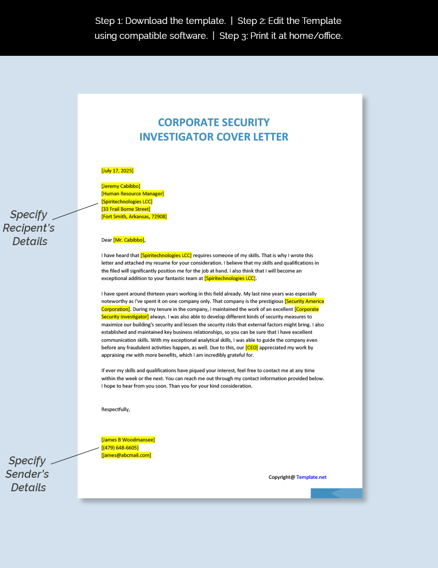 corporate security cover letter