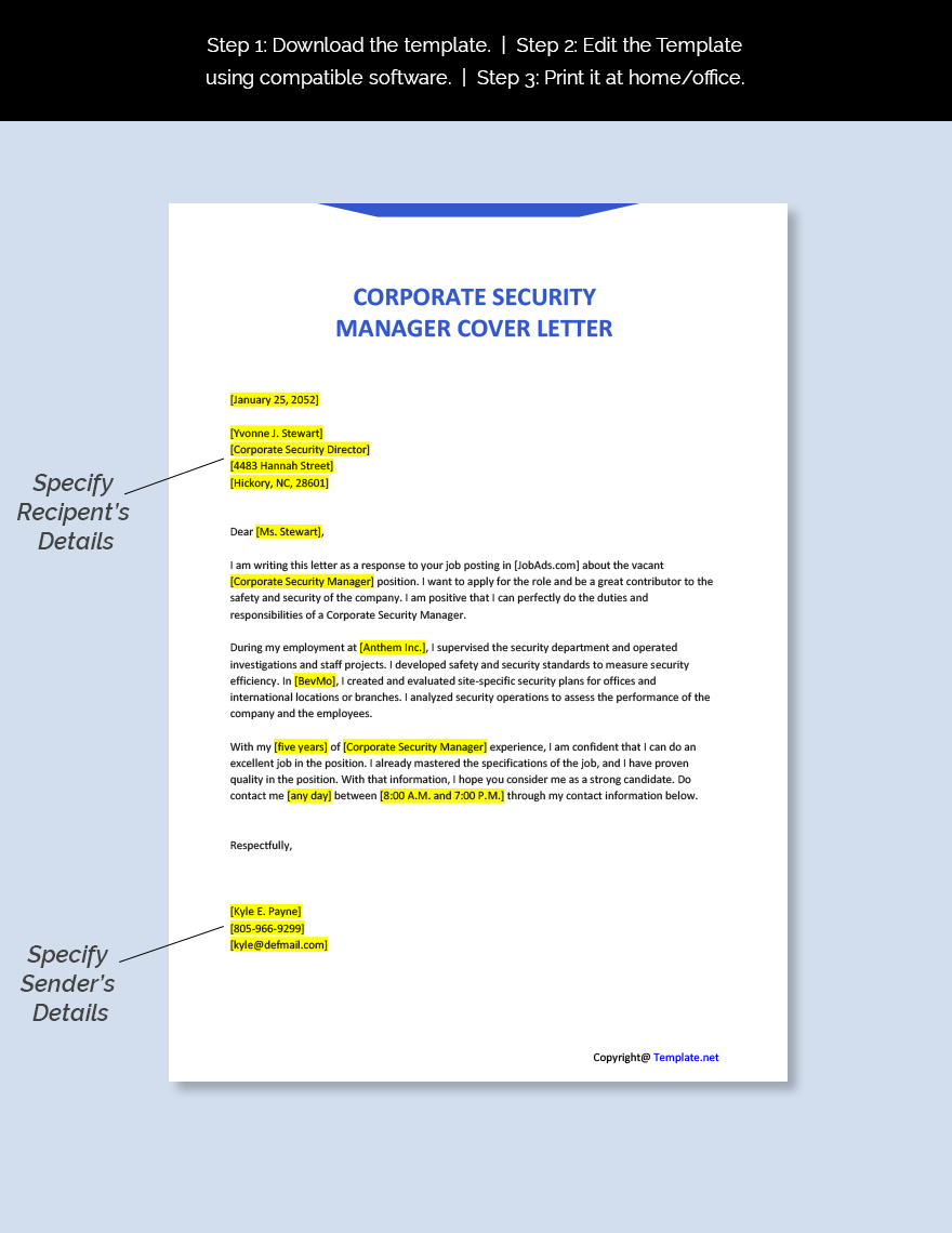 Corporate Security Manager Cover Letter