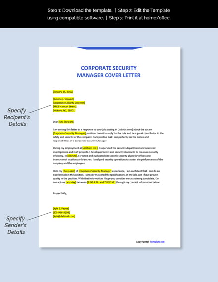 Corporate Security Manager Cover Letter Template - Google Docs, Word ...