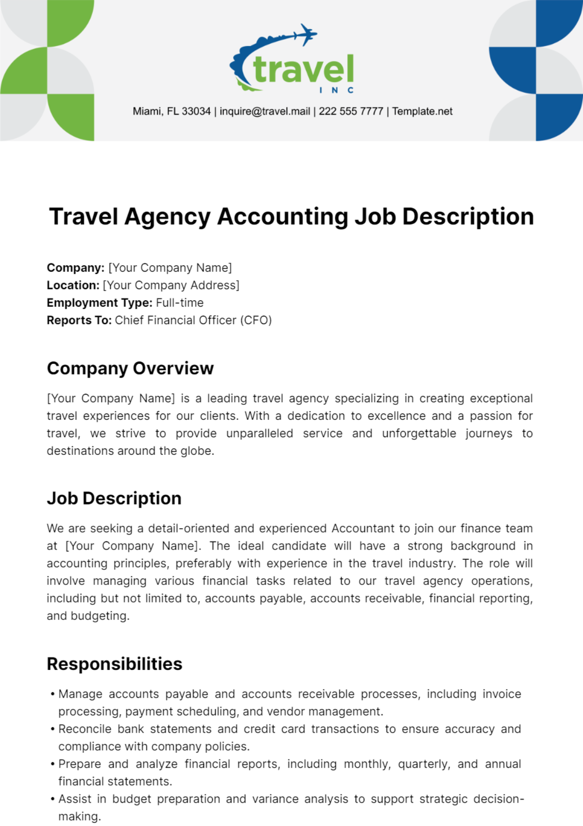 Travel Agency Accounting Job Description Template
