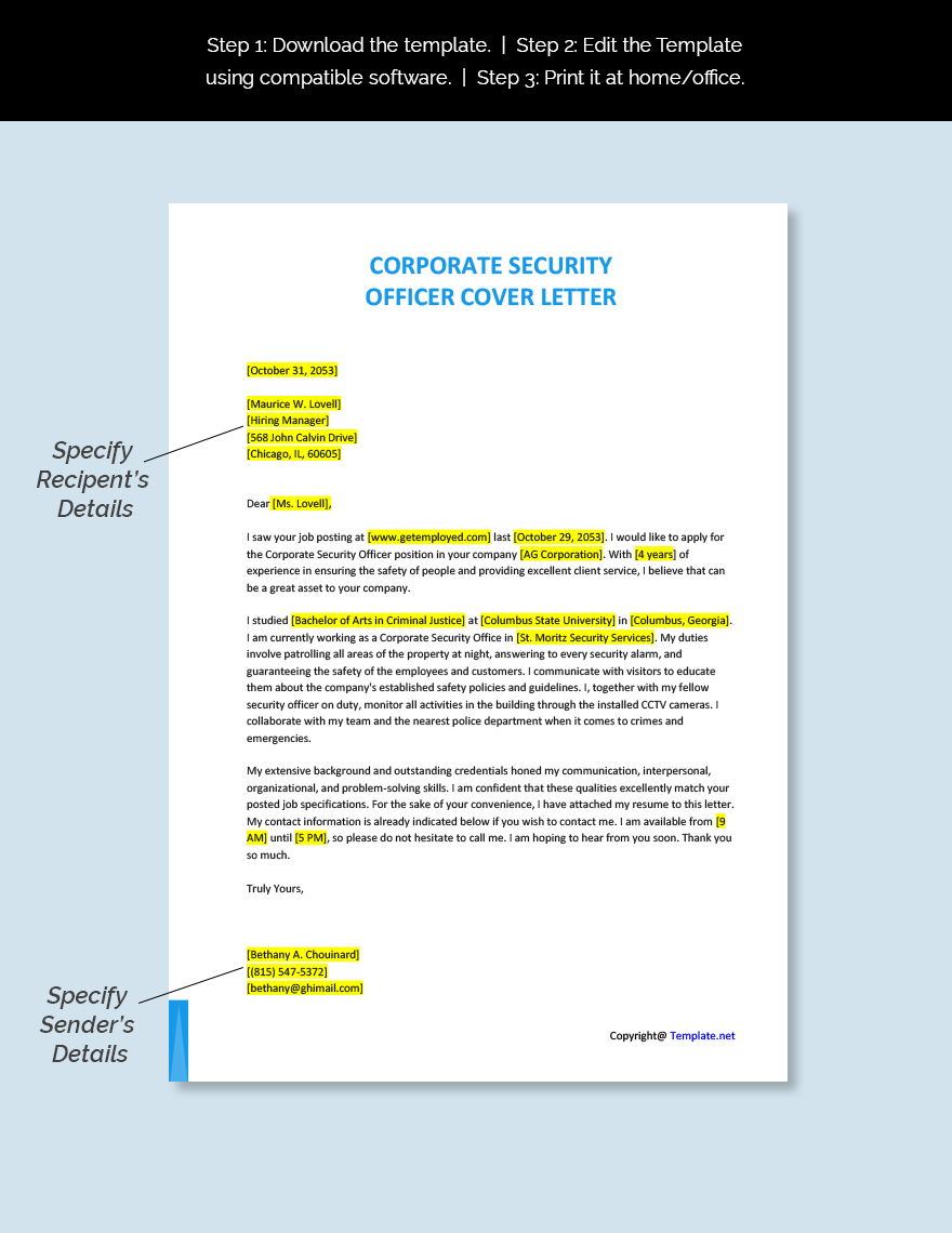 Corporate Security Officer Cover Letter