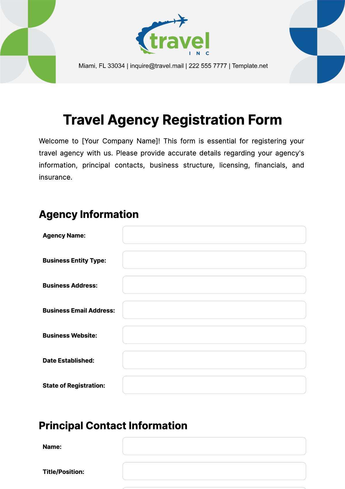 Free Travel Agency Registration Form Template