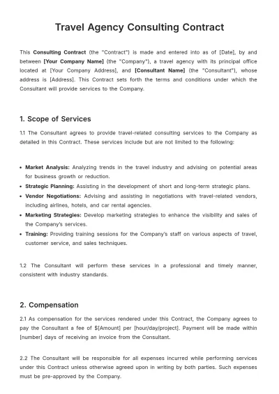 Free Travel Agency Consulting Contract Template to Edit Online