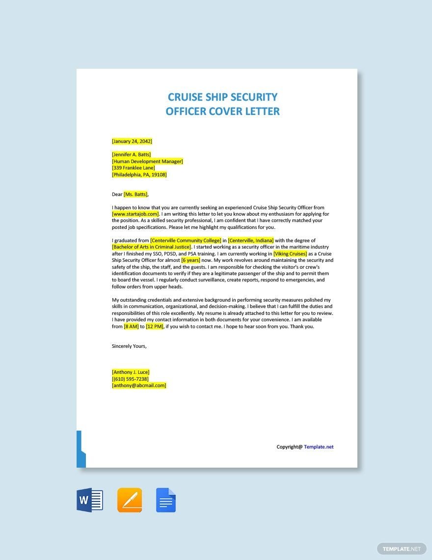 Cruise Ship Security Officer Cover Letter