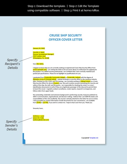 Cruise Ship Security Officer Cover Letter Template