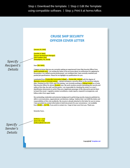 Cruise Ship Security Officer Cover Letter Template [Free ...