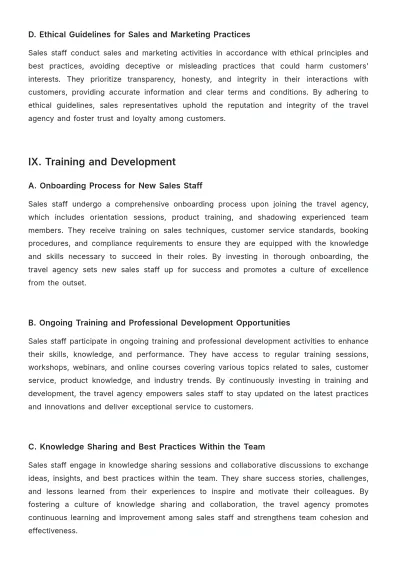 Free Travel Agency Sales SOP Template to Edit Online