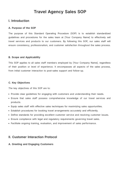 Free Travel Agency Sales SOP Template to Edit Online