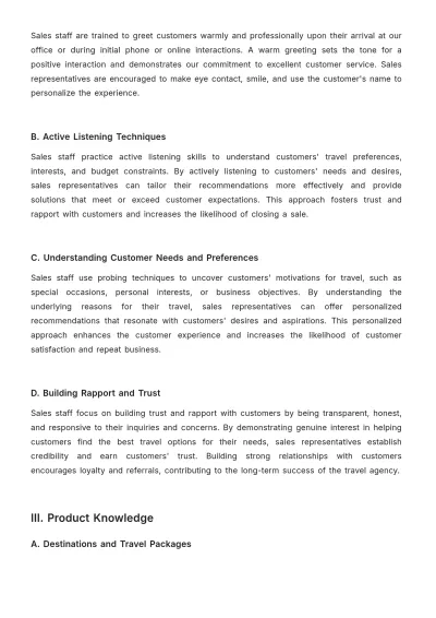 Free Travel Agency Sales SOP Template to Edit Online
