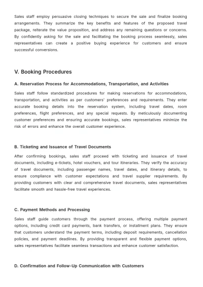 Free Travel Agency Sales SOP Template to Edit Online