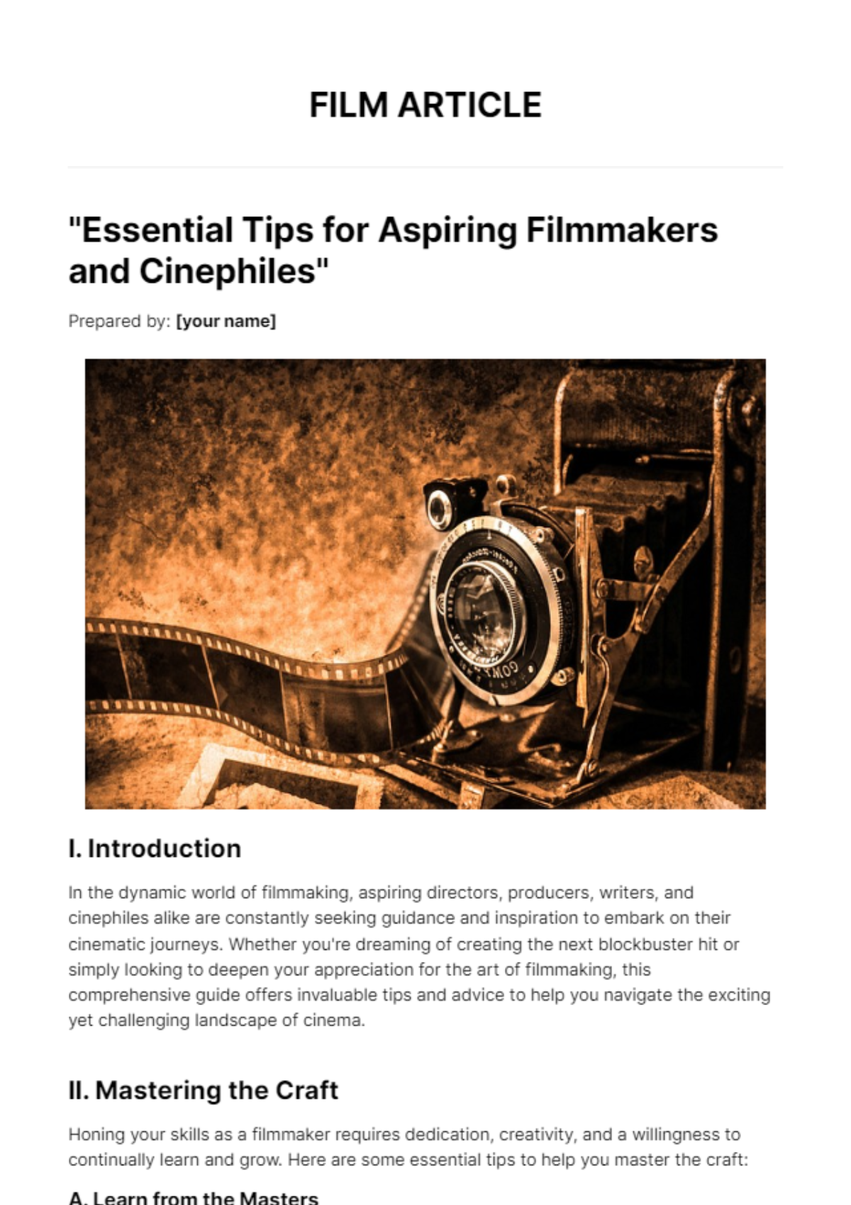 Free Film Article Template