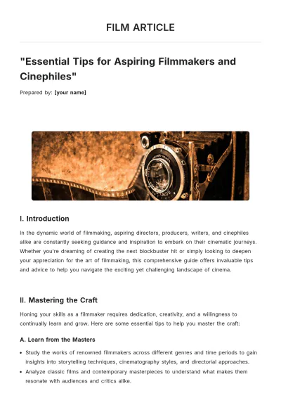 Free Film Article Template to Edit Online