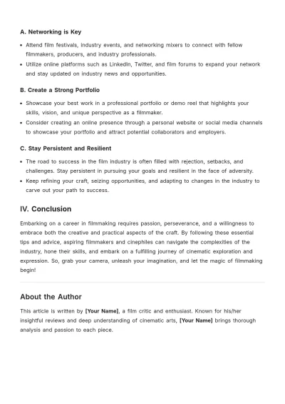 Free Film Article Template to Edit Online