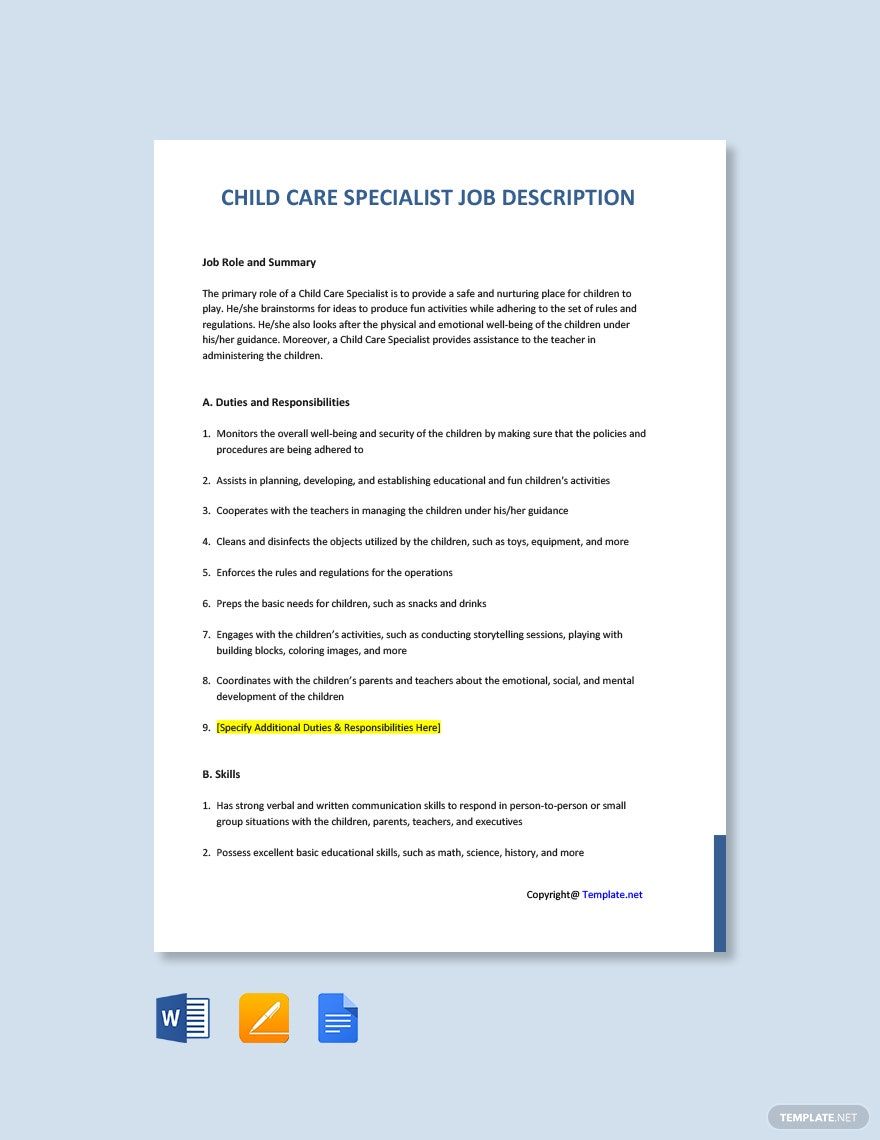 Specialist Job Description Templates 76+ Docs, Free Downloads