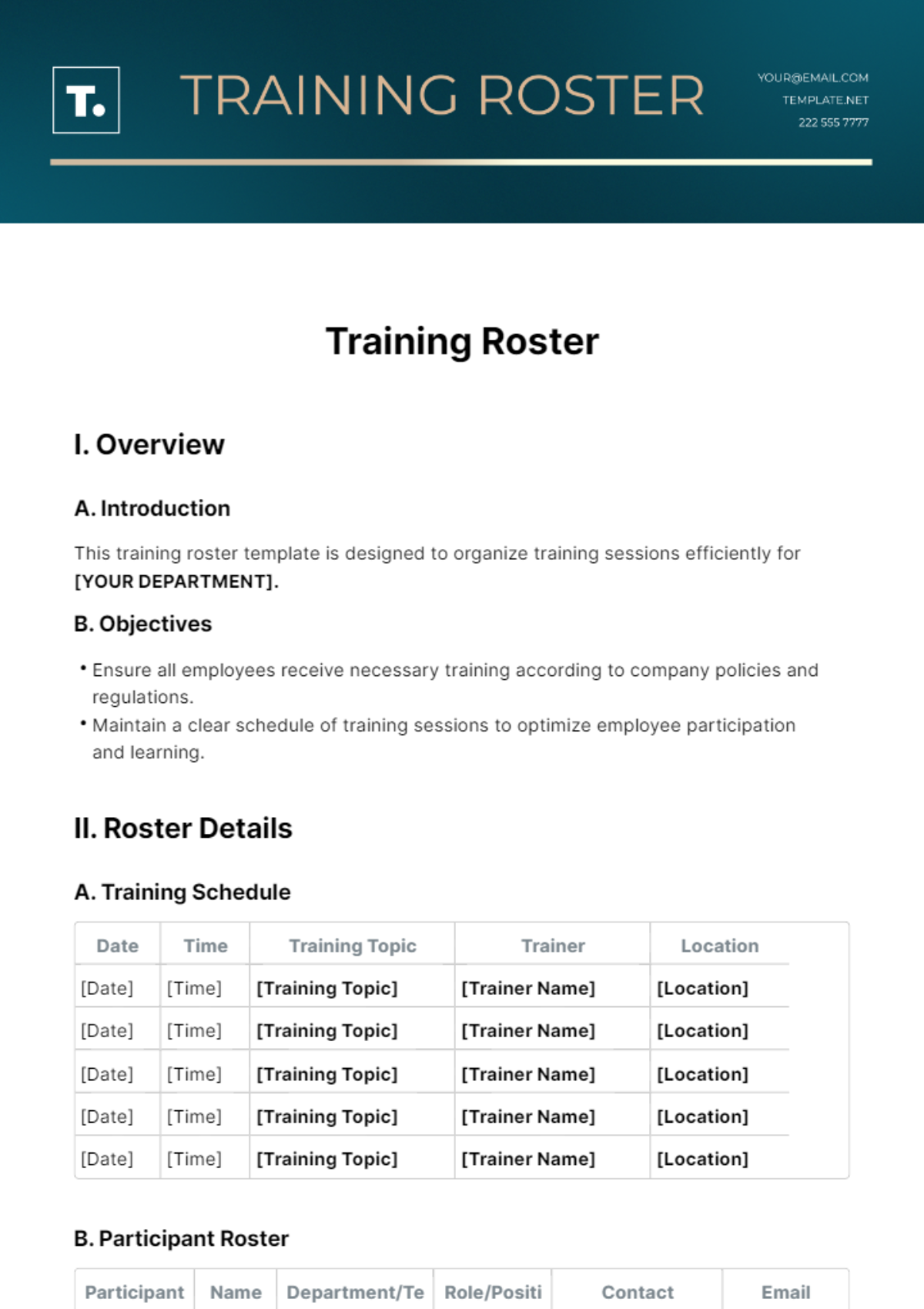 Free Training Roster Template