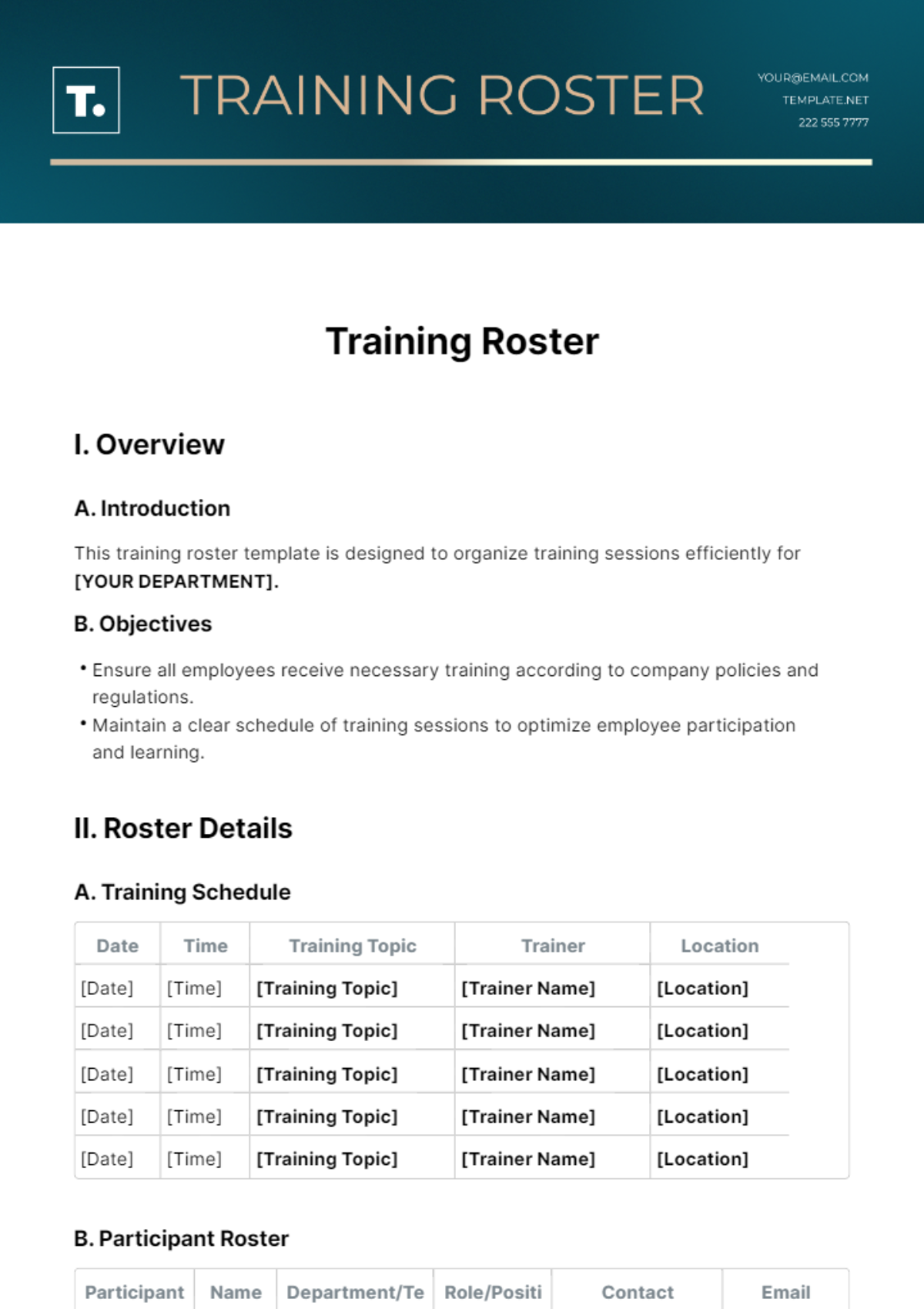 Training Roster Template