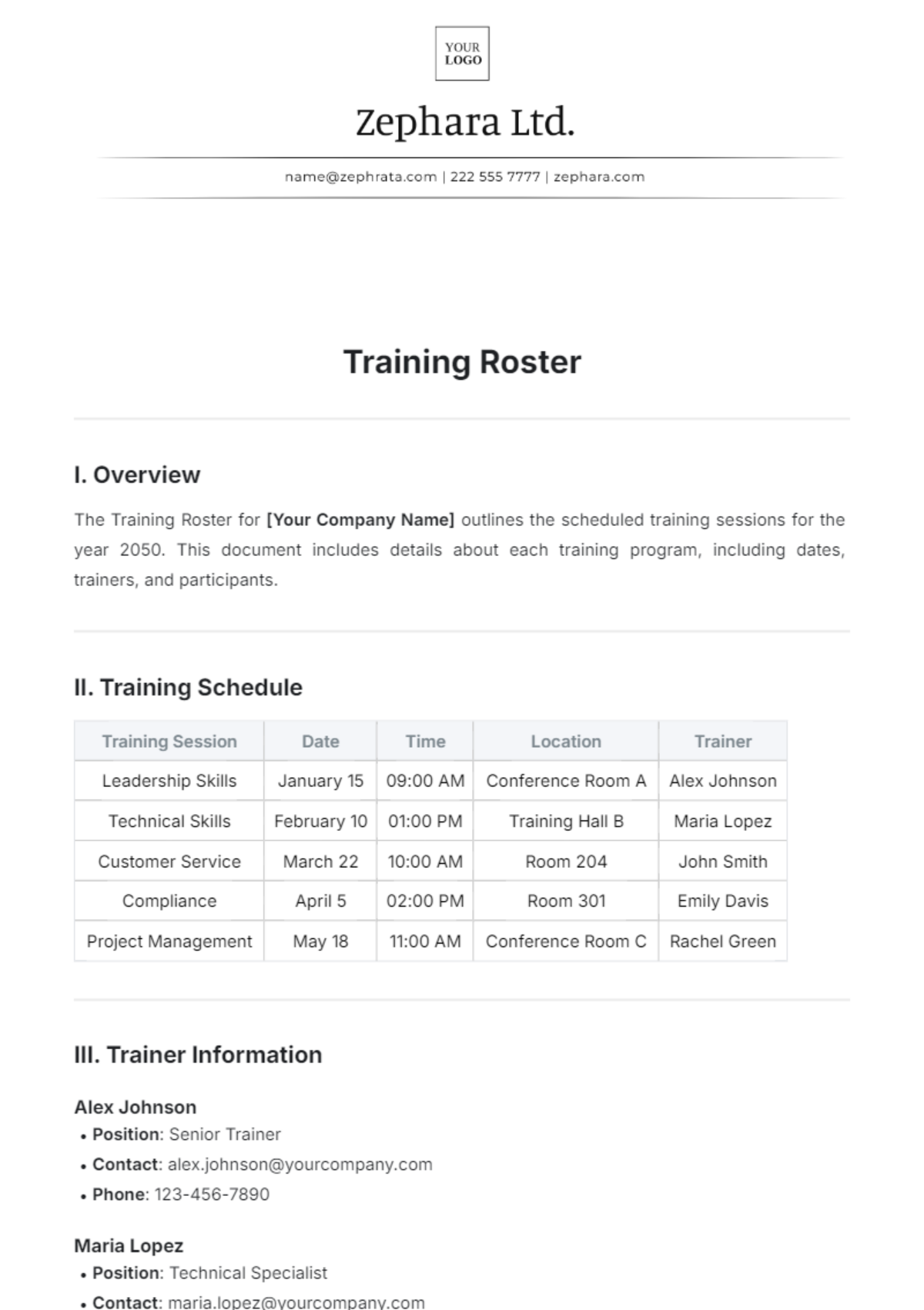 Training Roster Template